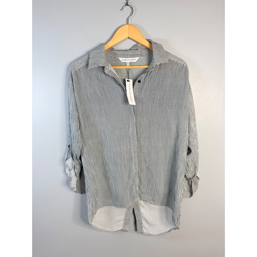 Cupcakes and Cashmere Striped Button Up Rayon Shirt‎  XS NWT